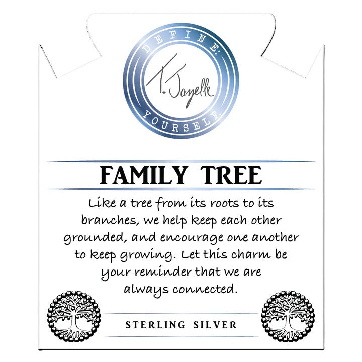 Denim Blue Agate Gemstone Bracelet with Family Tree Sterling Silver Charm