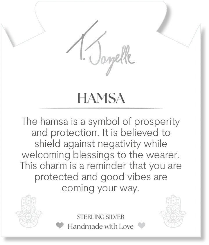 Snakeskin Jasper Gemstone Bracelet with Hamsa CZ Sterling Silver Charm