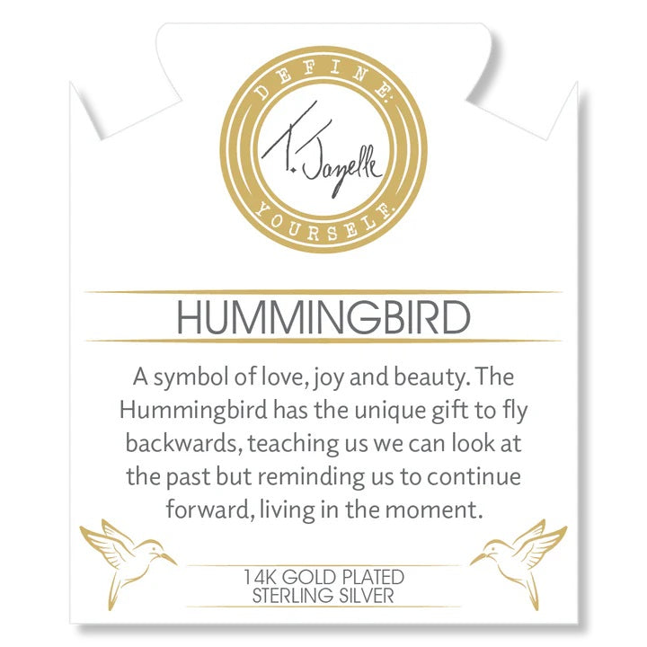 Gold Charm Collection - Champagne Agate Gemstone Bracelet with Hummingbird Gold Charm