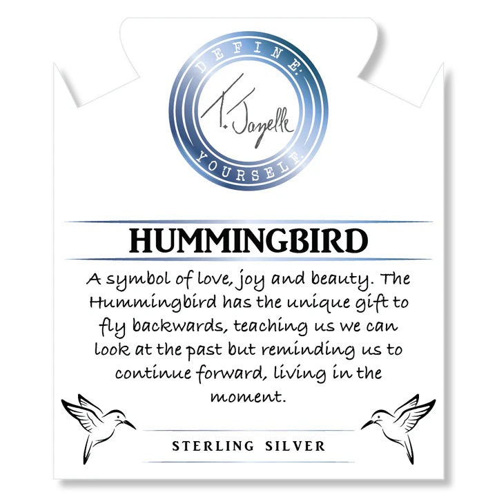 Aqua Fire Agate Gemstone Bracelet with Hummingbird Sterling Silver Charm