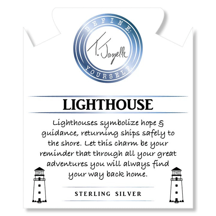 Aqua Fire Agate Gemstone Bracelet with Lighthouse Sterling Silver Charm
