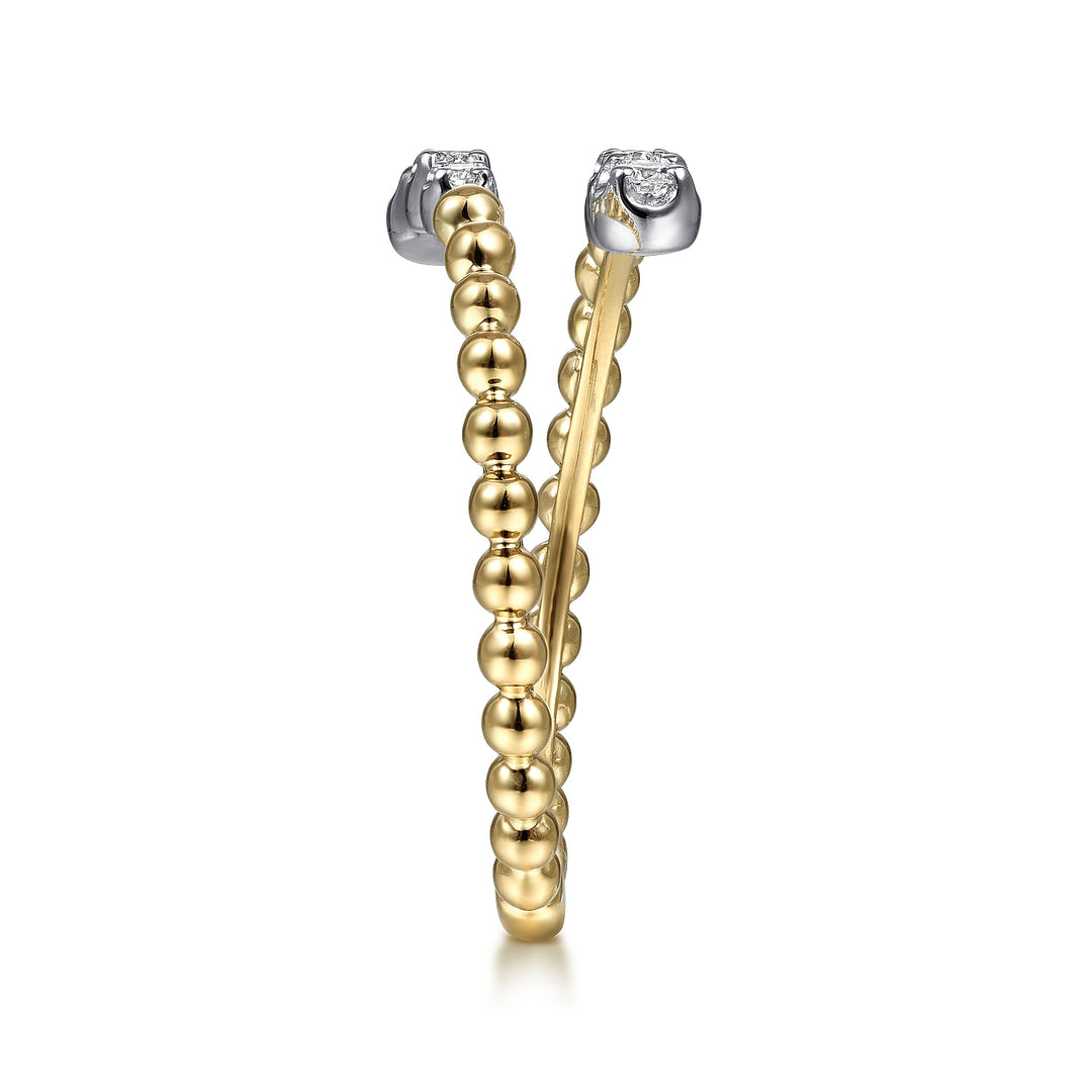 14K Two-tone Gold Bujukan Ball & .13cttw Diamond Open Bypass Fashion Ring