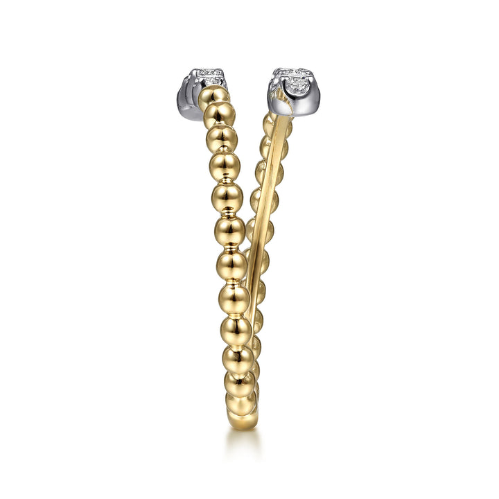 14K Two-tone Gold Bujukan Ball & .13cttw Diamond Open Bypass Fashion Ring