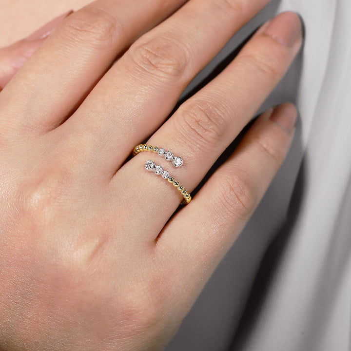 14K Two-tone Gold Bujukan Ball & .13cttw Diamond Open Bypass Fashion Ring