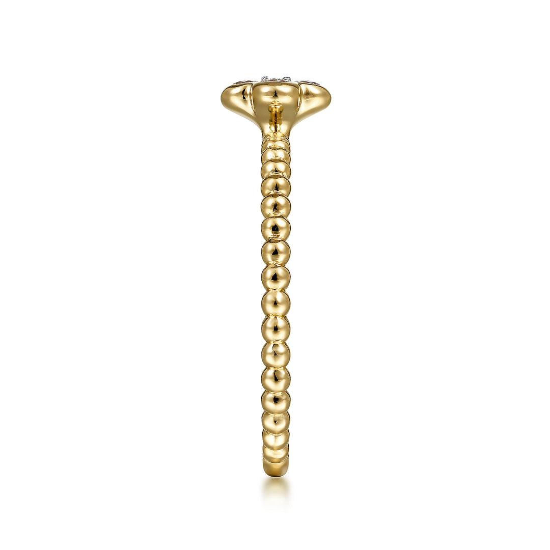 14K Yellow Gold .19cttw Diamond Cluster Clover & Bujukan Bead Stackable Ring