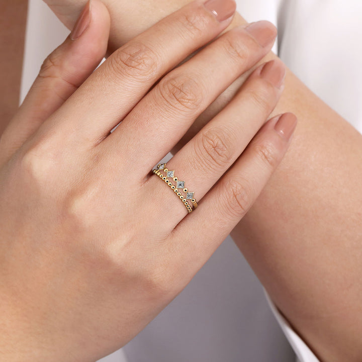 14K Yellow Gold .04cttw Bujukan Diamond Easy Stackable Ring