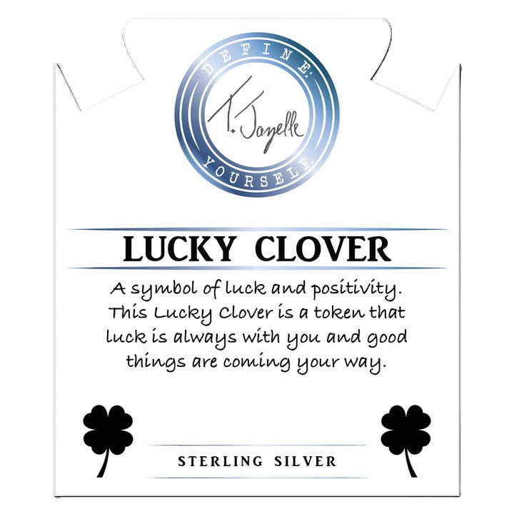 Light Green Shell Gemstone Bracelet with Lucky Clover Sterling Silver Charm