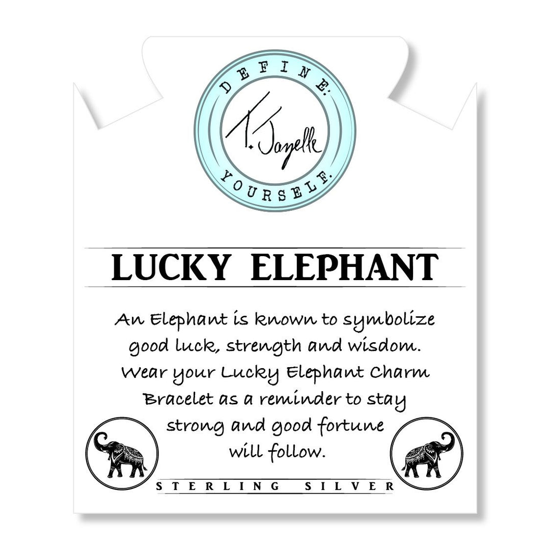 Mountain Blue Jade Gemstone Bracelet with Lucky Elephant Cutout Sterling Silver Charm