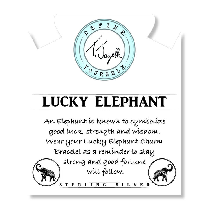 Mountain Blue Jade Gemstone Bracelet with Lucky Elephant Cutout Sterling Silver Charm