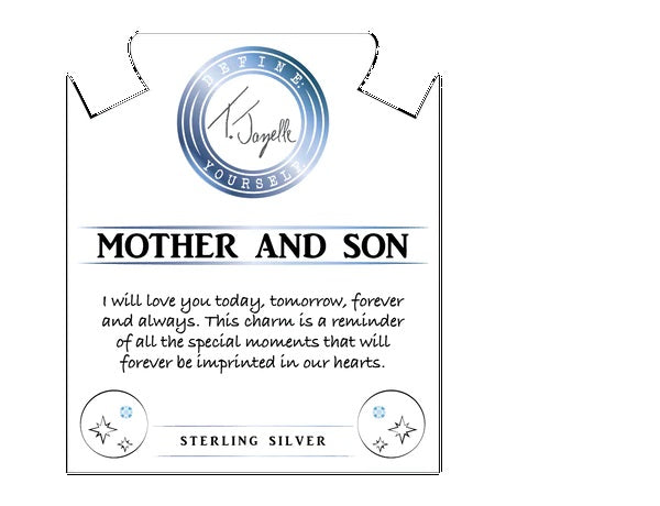 Blue Quartzite Gemstone Bracelet with Mother Son Sterling Silver Charm