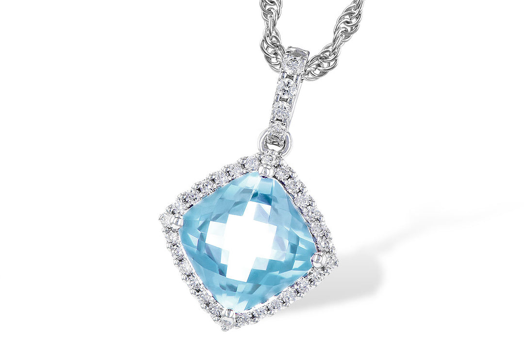 14K White Gold 1.16ct. Aquamarine & .11cttw Diamond Halo Necklace