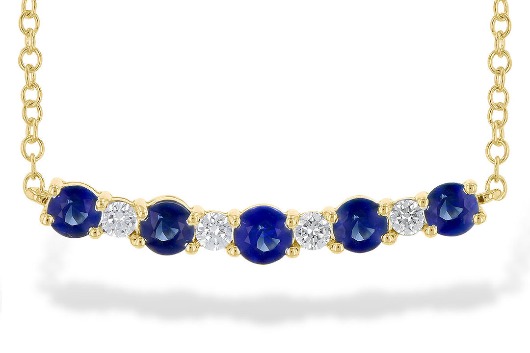 14K Yellow Gold Sapphire and Diamond Curved Bar Necklace