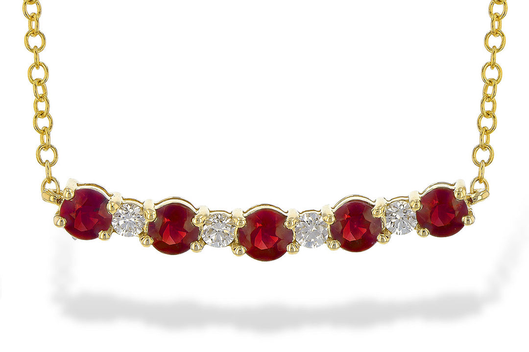 14K Yellow Gold Ruby and Diamond Curved Bar Necklace