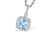 14K White Gold Cushion Cut Aquamarine and Diamond Halo Necklace.