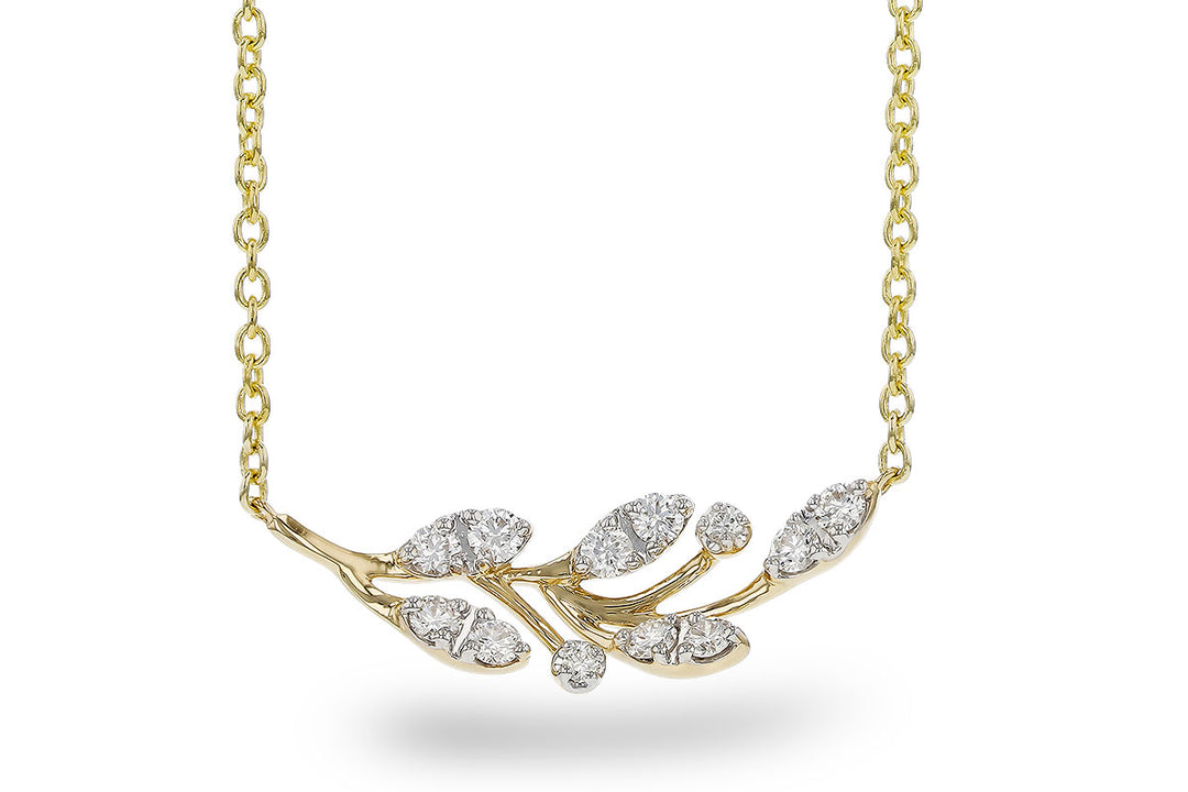 14K Yellow Gold Diamond Leaf Style Necklace
