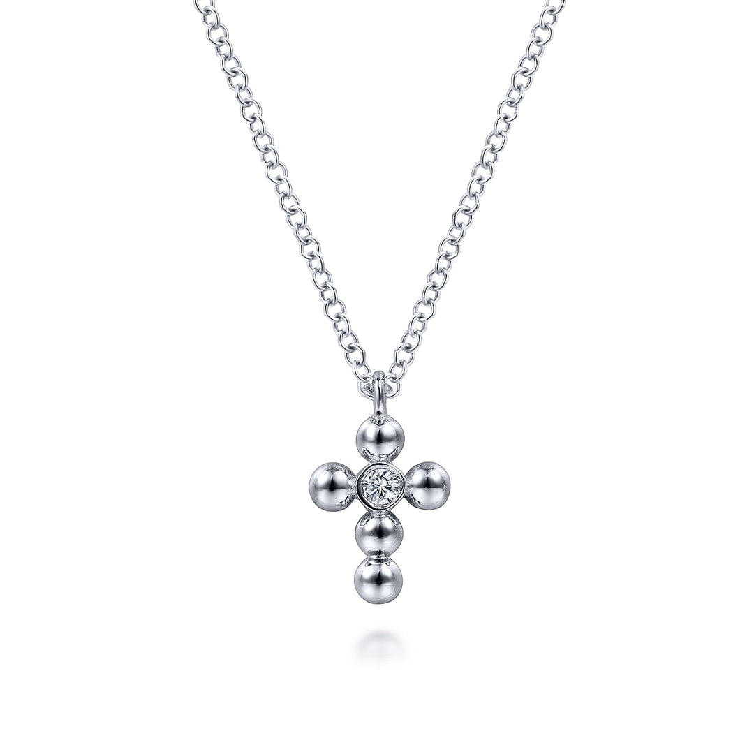 Sterling Silver Bujukan Bead & Diamond Cross Necklace