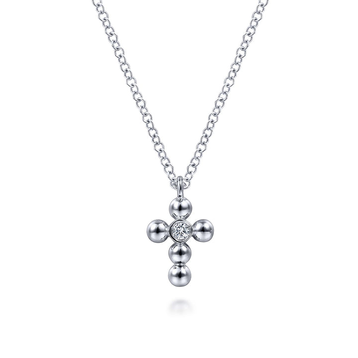 Sterling Silver Bujukan Bead & Diamond Cross Necklace