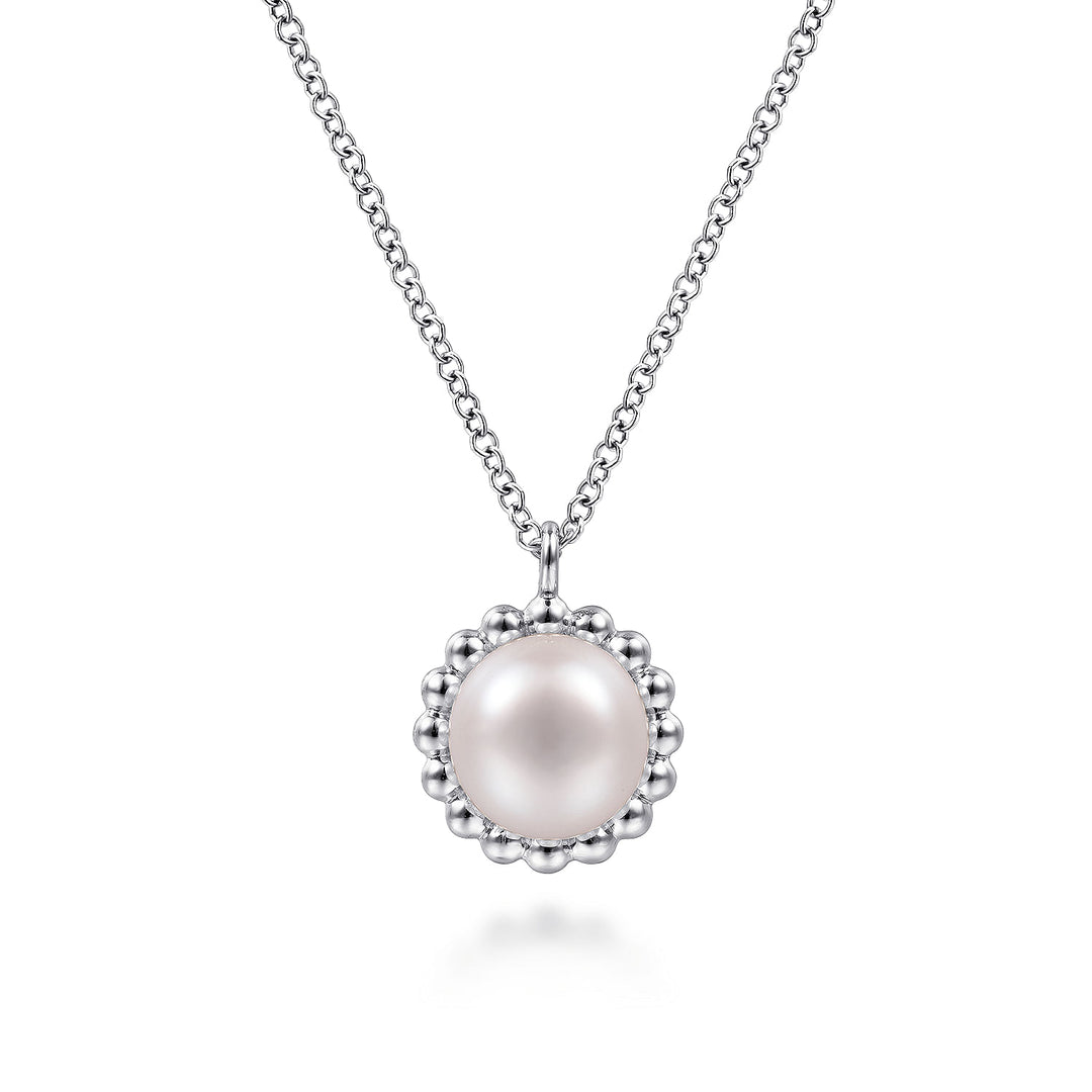 Sterling Silver Pearl Necklace with Bujukan Beaded Halo