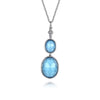 Sterling Silver Oval Shape Rock Crystal & Turquoise Bujukan Drop Necklace