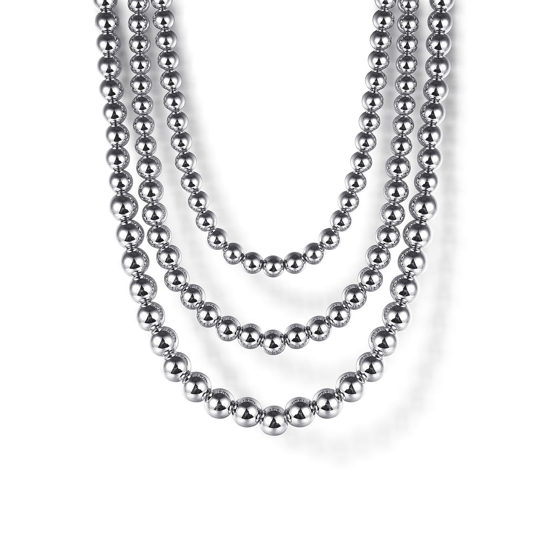 Sterling Silver Bujukan Beads Three Layered Necklace