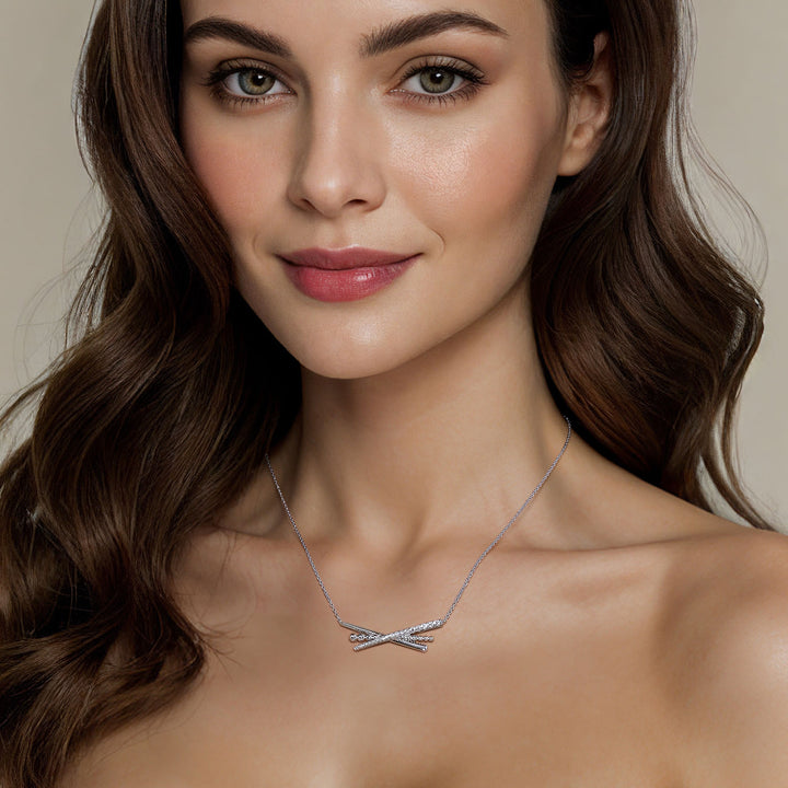 Sterling Silver Bujukan and White Sapphire Cris Cross Bar Necklace