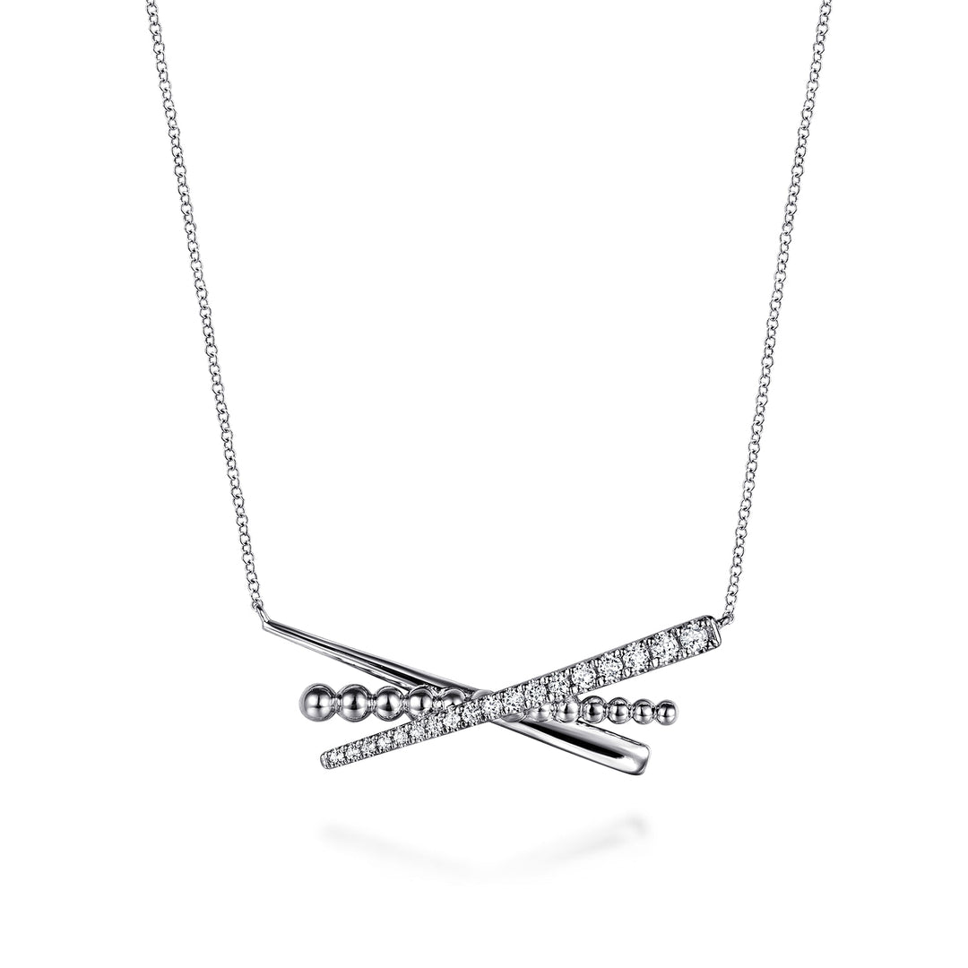 Sterling Silver Bujukan and White Sapphire Cris Cross Bar Necklace