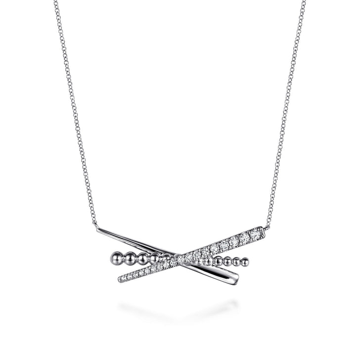 Sterling Silver Bujukan and White Sapphire Cris Cross Bar Necklace