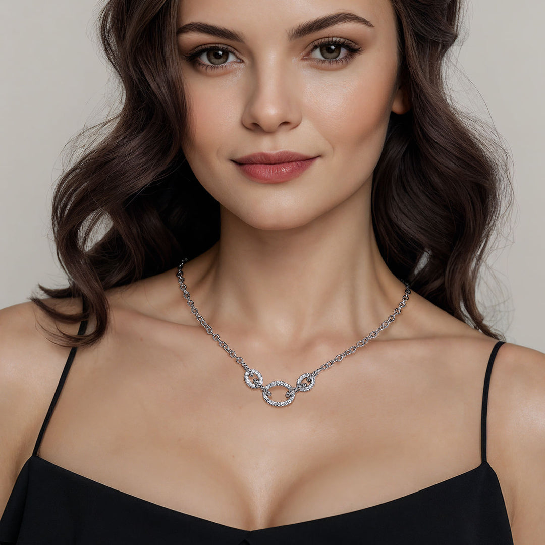 Sterling Silver Bujukan and White Sapphire Link Chain Necklace