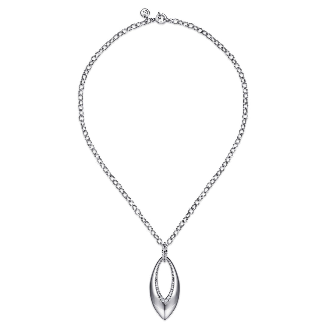 Sterling Silver Bujukan and White Sapphire Marquise Pendant Necklace