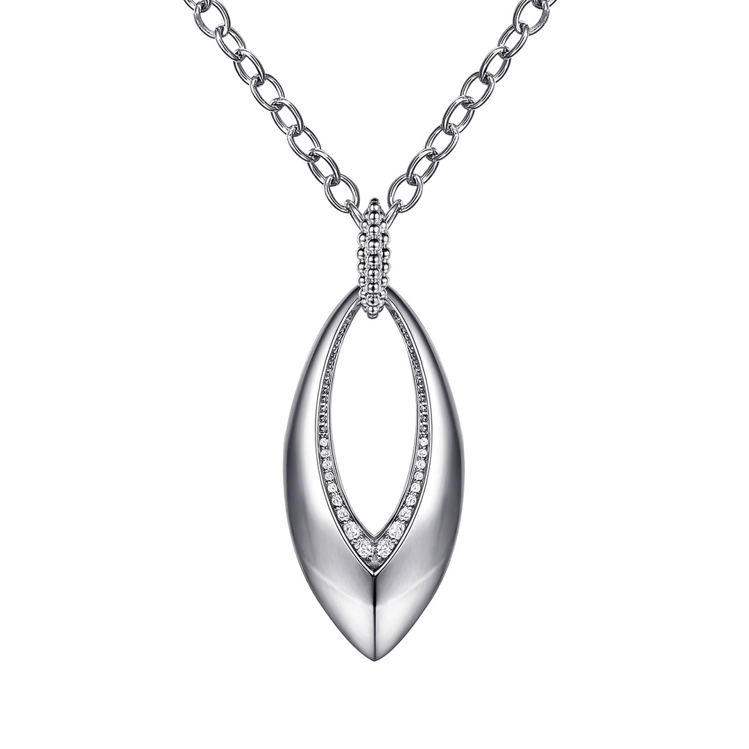Sterling Silver Bujukan and White Sapphire Marquise Pendant Necklace