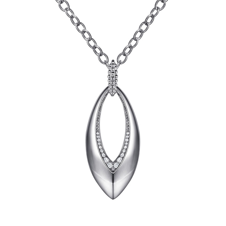 Sterling Silver Bujukan and White Sapphire Marquise Pendant Necklace
