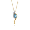 14K White & Yellow Gold Diamond and Pear Shape Blue Topaz Bypass Pendant Necklace