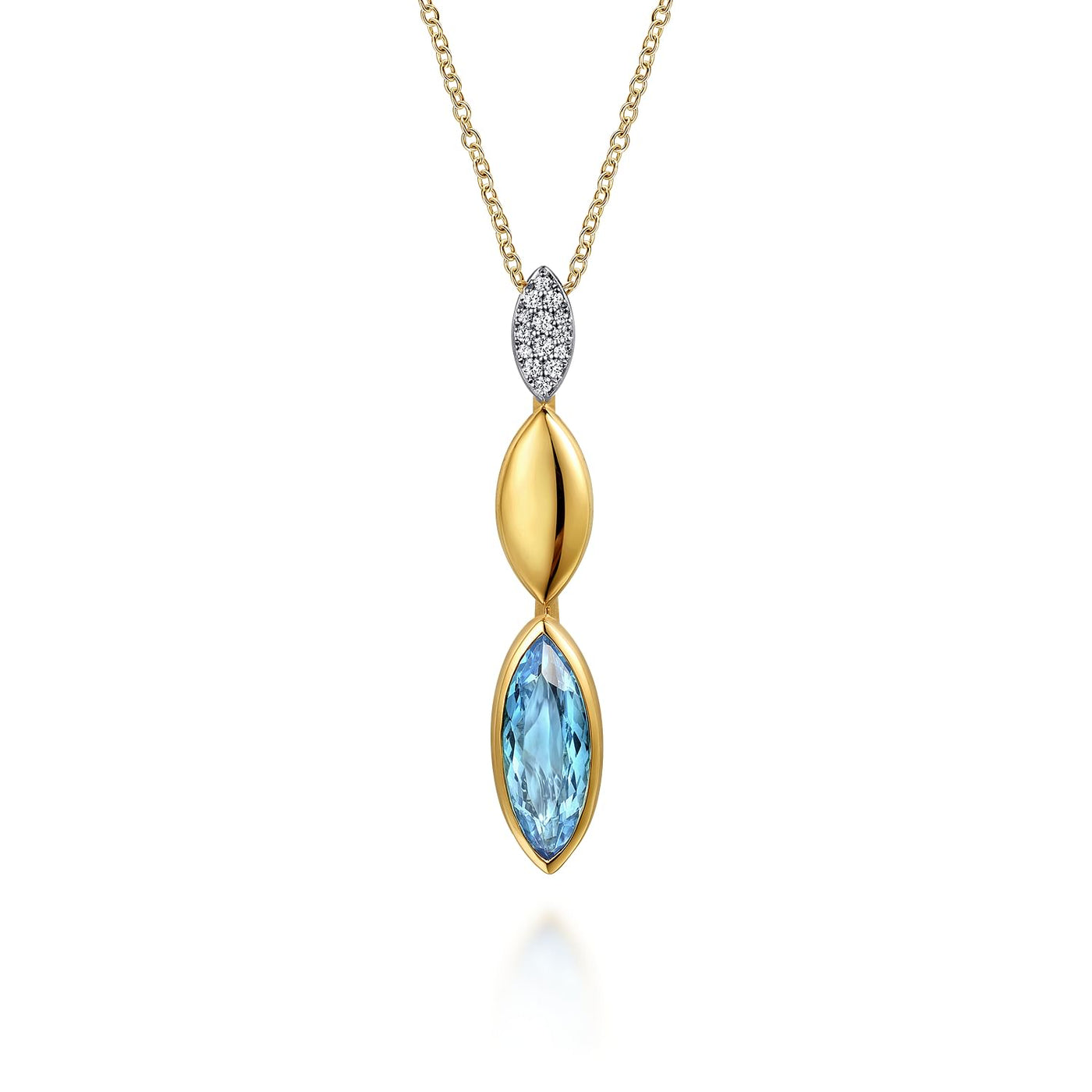 14K White & Yellow Gold Diamond and Marquise Blue Topaz Drop Necklace