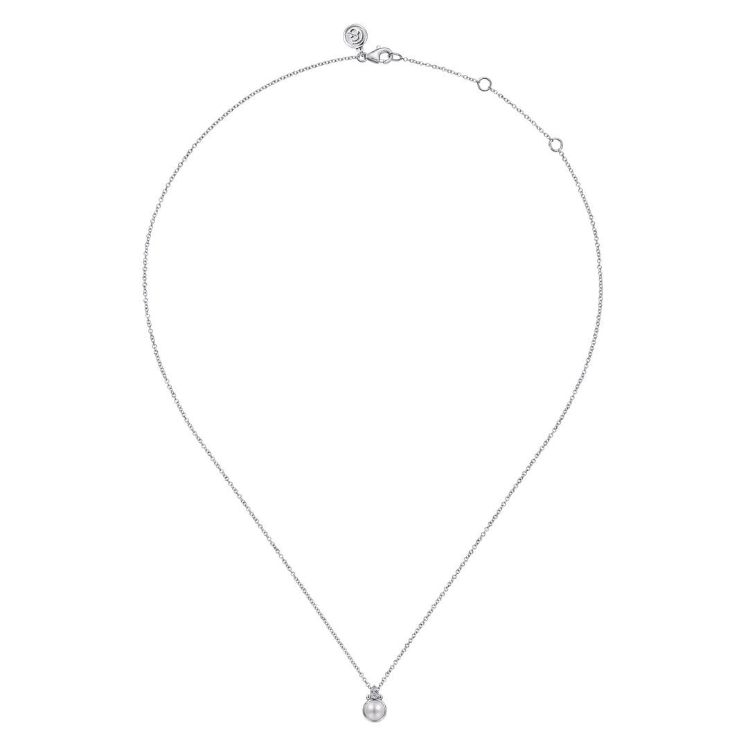 Sterling Silver Diamond Bujukan Pearl Pendant Necklace