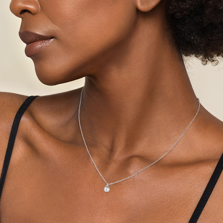 Sterling Silver Diamond Bujukan Pearl Pendant Necklace