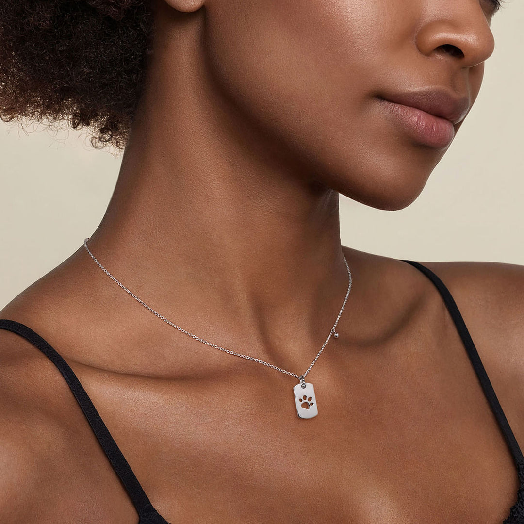 Sterling Silver Bujukan Dog Tag Paw Print Pendant Necklace