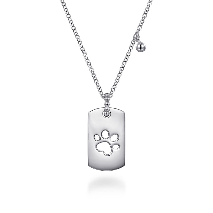 Sterling Silver Bujukan Dog Tag Paw Print Pendant Necklace