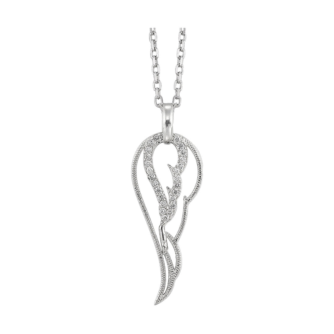 Sterling Silver 1/10cttw Diamond Angel Wing Pendant