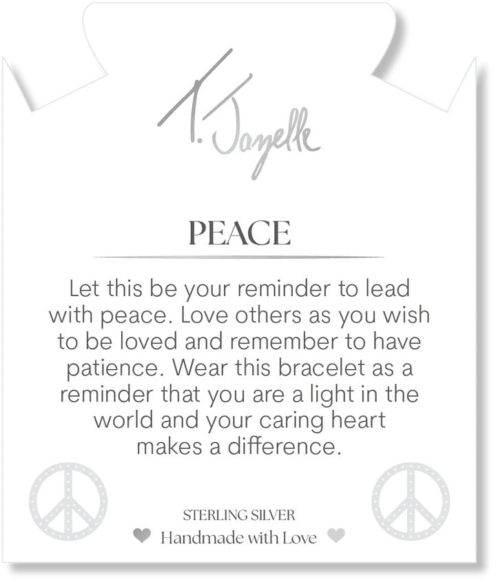 Blue Silver Agate Gemstone Bracelet with Peace CZ Sterling Silver Charm