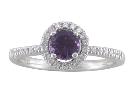 14K White Gold 5mm Amethyst & Diamond Halo Ring