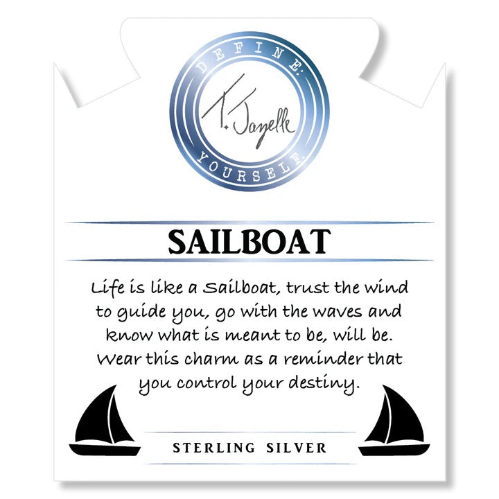 Robin Egg Agate Stone Bracelet with Sailboat Sterling Silver Charm