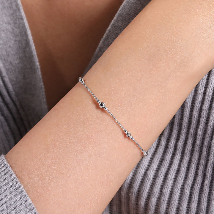 7" Sterling Silver Beaded Station Bracelet