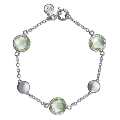 7" Sterling Silver Green Amethyst Station Bracelet