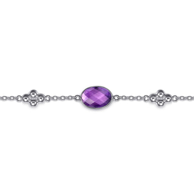 7" Sterling Silver Amethyst Station Bracelet