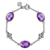 7" Sterling Silver Amethyst Station Bracelet