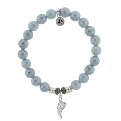 Blue Quartzite Gemstone Bracelet with Angel Blessings Sterling Silver Charm