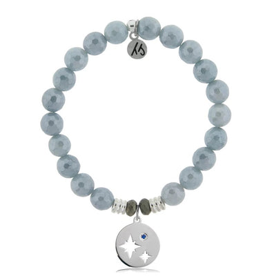 Blue Quartzite Gemstone Bracelet with Mother Son Sterling Silver Charm