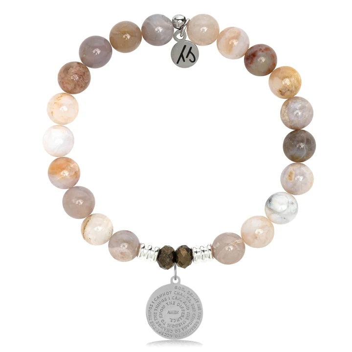 Australian Agate Gemstone Bracelet with Serenity Prayer Sterling Silver Charm