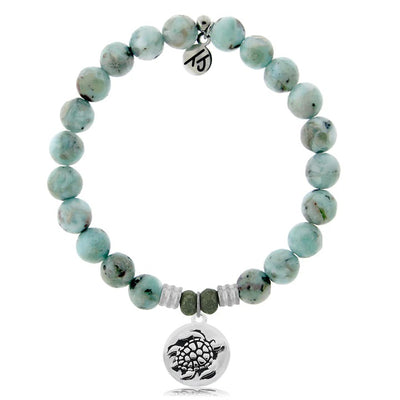 Larimar Gemstone Bracelet with Turtle Sterling Silver Charm