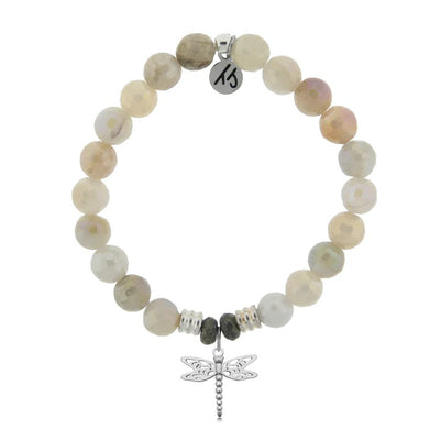 Moonstone Gemstone Bracelet with Dragonfly Sterling Silver Charm